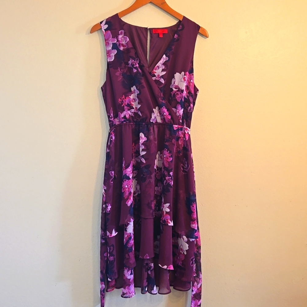 Floral Layered Dress, Purple,Midi Length, Jennifer Lopez